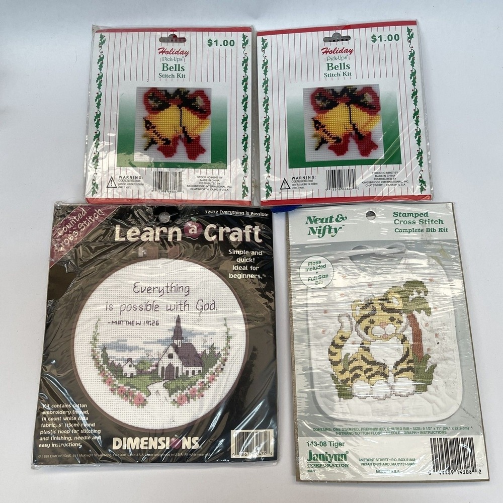 Dimensions Plastic Hoop Neat & Nifty Janlynn Stamped Cross Stitch Bib Lot of 4